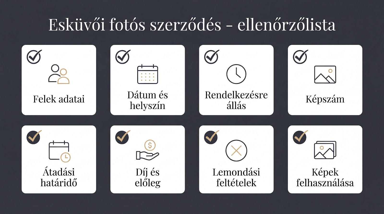 esküvői fotós szerződés ellenőrzőlista infografika