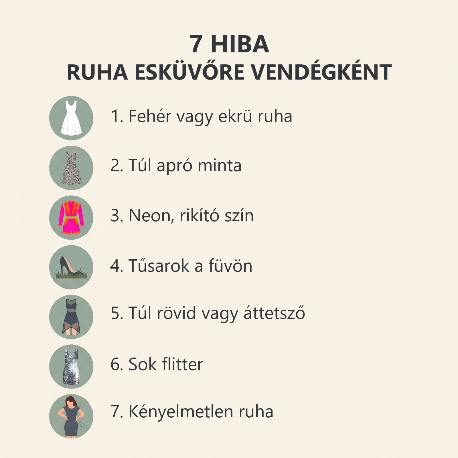 Infografika: 7 hiba, amit esküvői vendégként érdemes elkerülni a ruhaválasztásnál